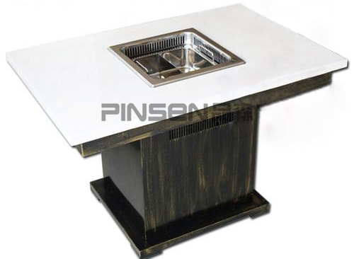 白色大理石四人六人沉降式自?xún)艋L(zhǎng)方形無(wú)煙火鍋餐桌