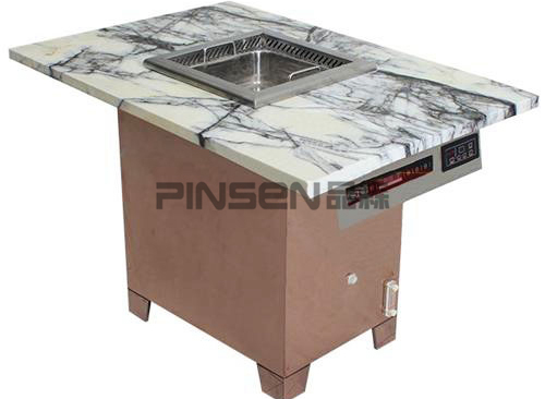 白色大理石四人六人沉降式自?xún)艋L(zhǎng)方形無(wú)煙火鍋餐桌