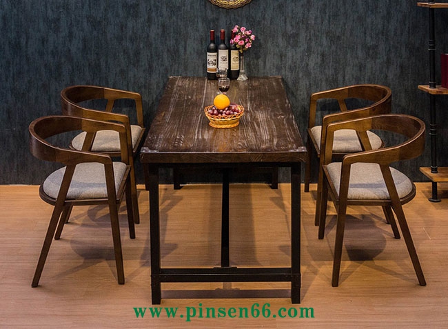 美式復(fù)古loft桌椅 實(shí)木鐵藝成套西餐廳餐桌椅