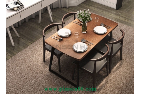 美式鄉(xiāng)村實木餐桌椅組合鐵藝休閑西餐廳四人用餐桌辦公桌子可定制